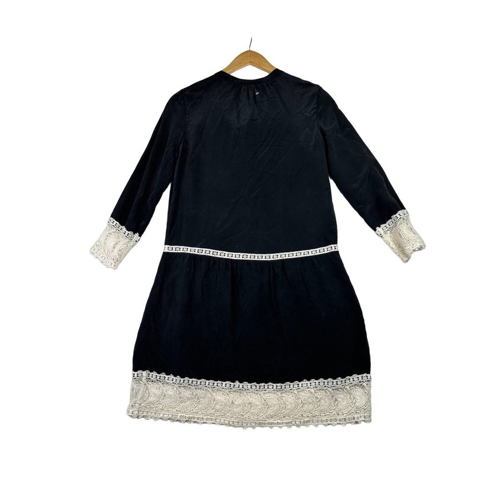 Joie 100% Silk Lace Detail Long Sleeve Dress sz XXS Blue/White - Picture 6 of 8